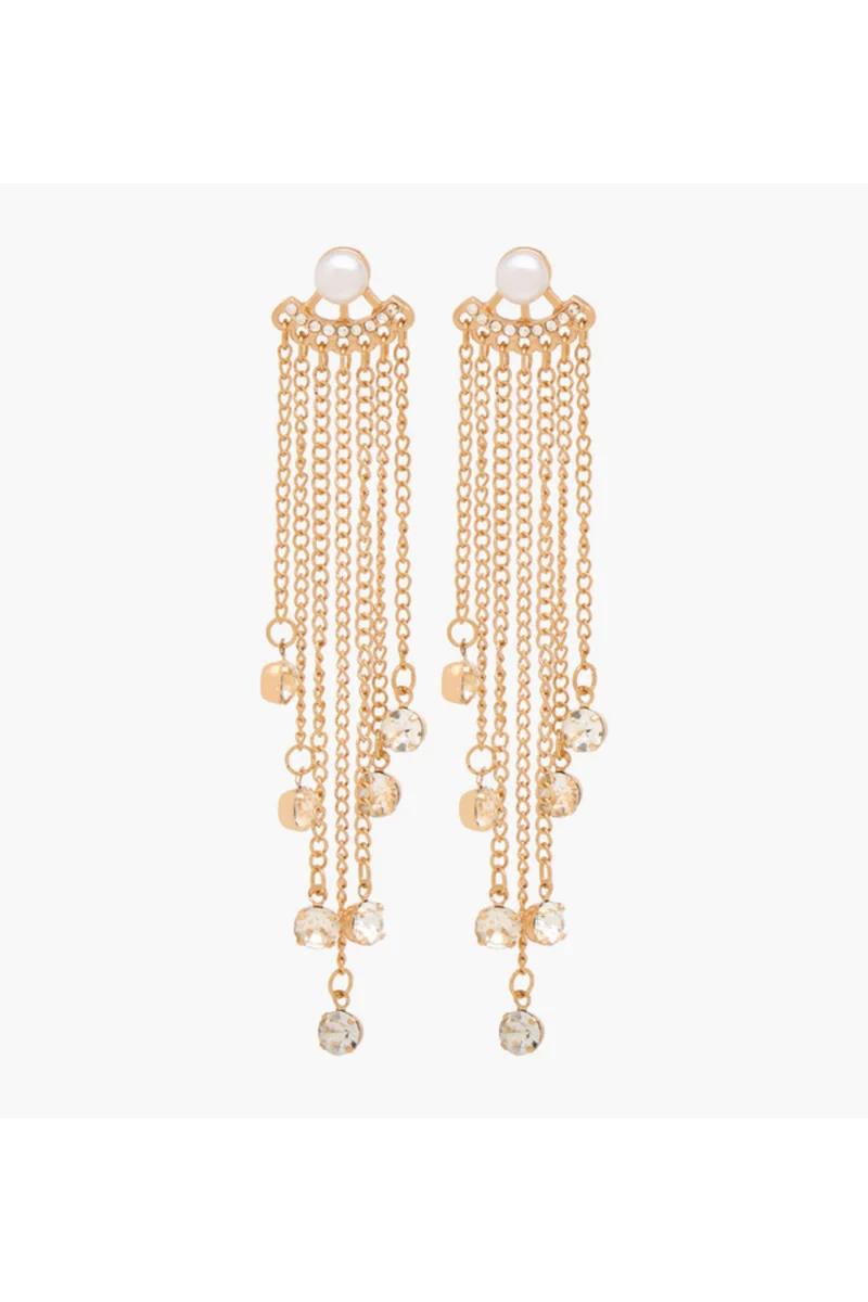 لايف ستايل Gold Tone Embellished Dangling Earrings with Pushback Closure